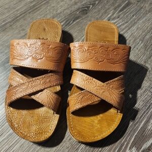 Brown Embossed Sandals